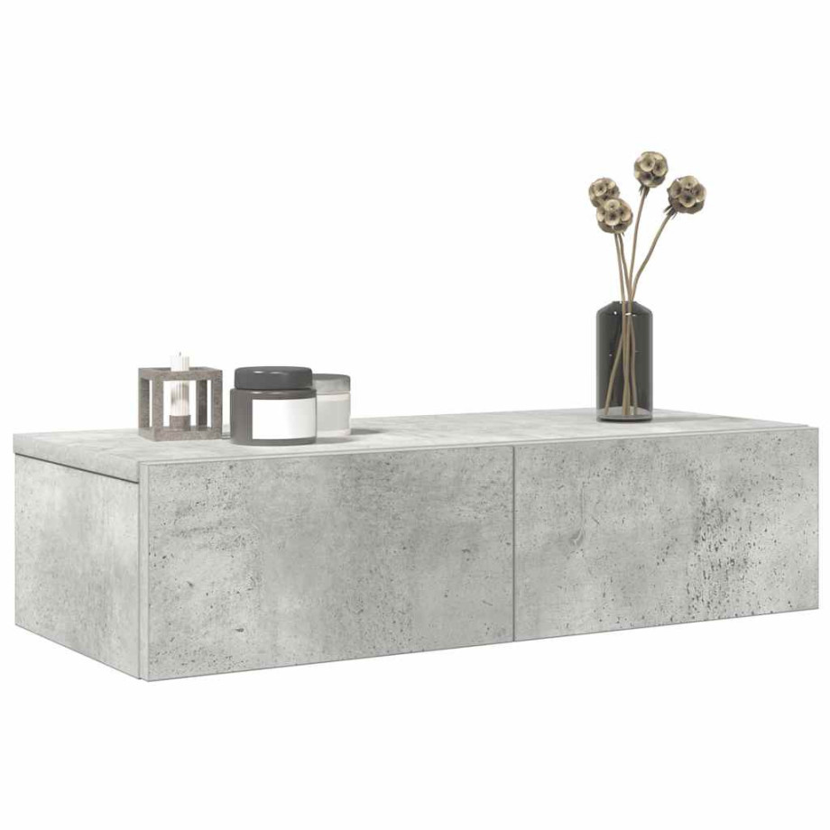 vidaXL Wandschap met lades 60x26,5x15 cm bewerkt hout betongrijs afbeelding 1