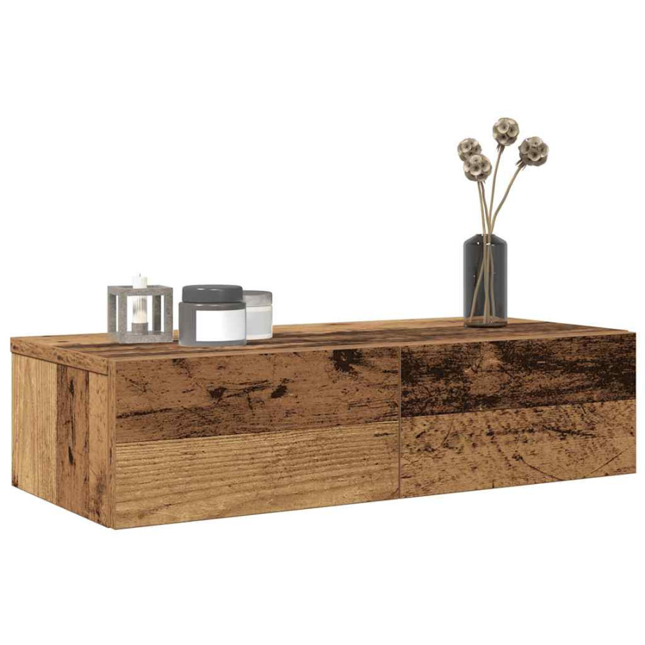 vidaXL Wandschap met lades 60x26,5x15 cm bewerkt hout oud houtkleurig vidaXL Wandschap met lades 60x26,5x15 cm bewerkt hout oud houtkleurig afbeelding 1