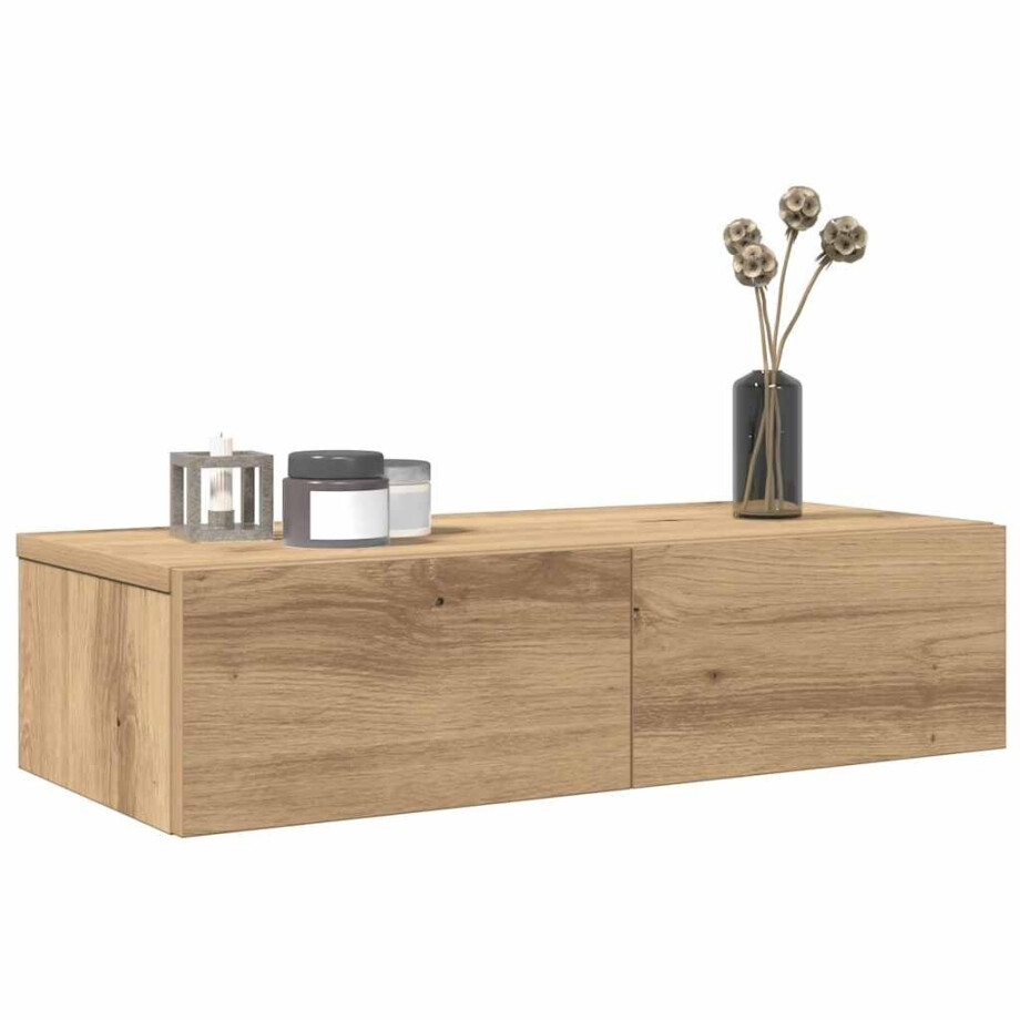 vidaXL Wandschap met lades 60x26,5x15 cm bewerkt hout artisanaal eiken vidaXL Wandschap met lades 60x26,5x15 cm bewerkt hout artisanaal eiken afbeelding 1