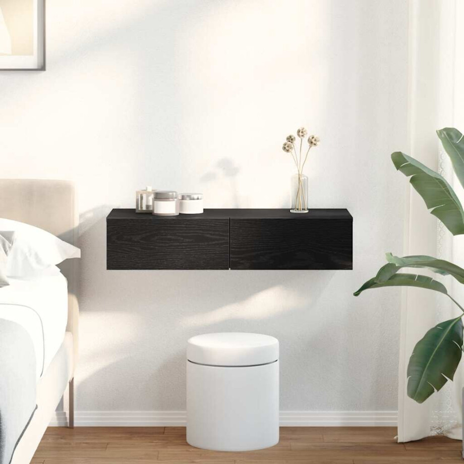 vidaXL Wandschap met lades 80x33x17 cm bewerkt hout zwart vidaXL Wandschap met lades 80x33x17 cm bewerkt hout zwart afbeelding 1