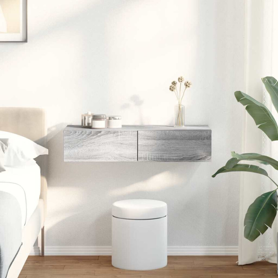 vidaXL Wandschap met lades 80x33x17 cm bewerkt hout grijs sonoma eiken afbeelding 1