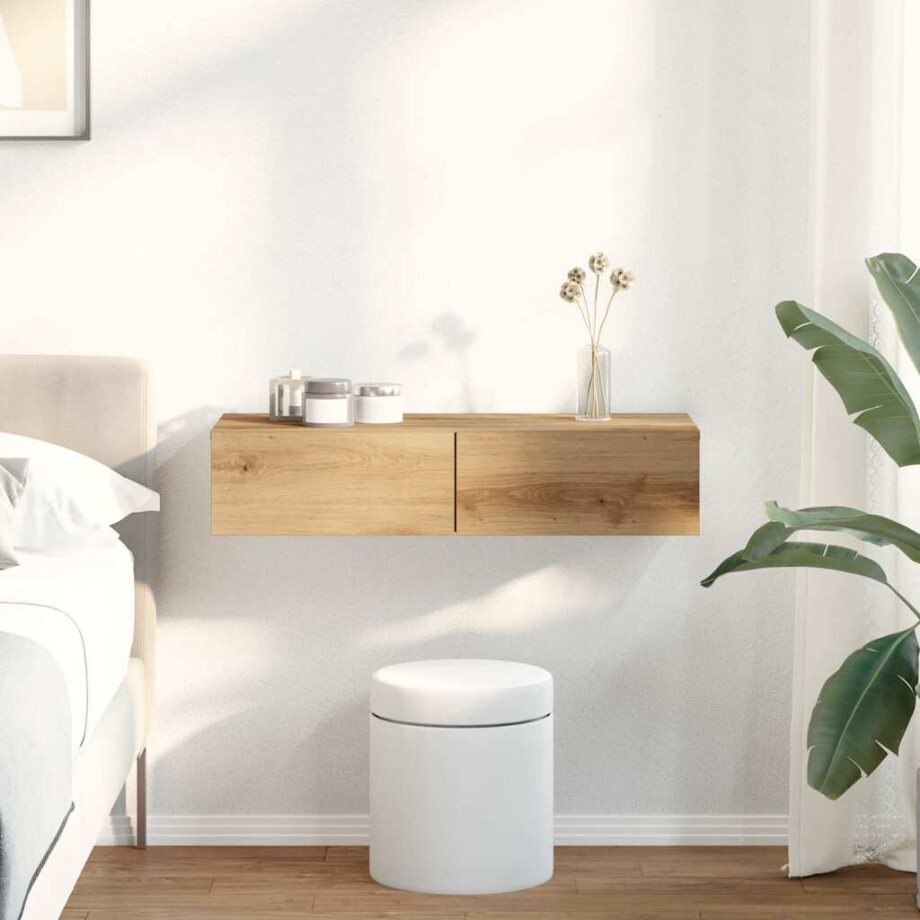 vidaXL Wandschap met lades 80x33x17 cm bewerkt hout artisanaal eiken afbeelding 1