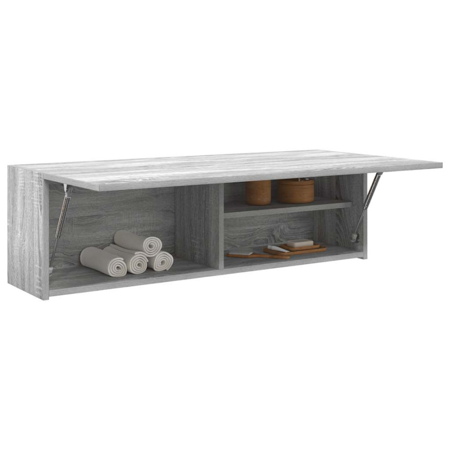 vidaXL Badkamerwandkast 100x25x30 cm bewerkt hout grijs sonoma eiken afbeelding 1