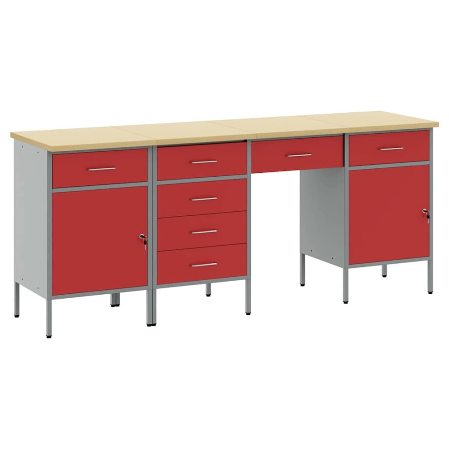 vidaXL Werk kast met lade met slot 4 pcs Rood Engineered hout en staal afbeelding 1