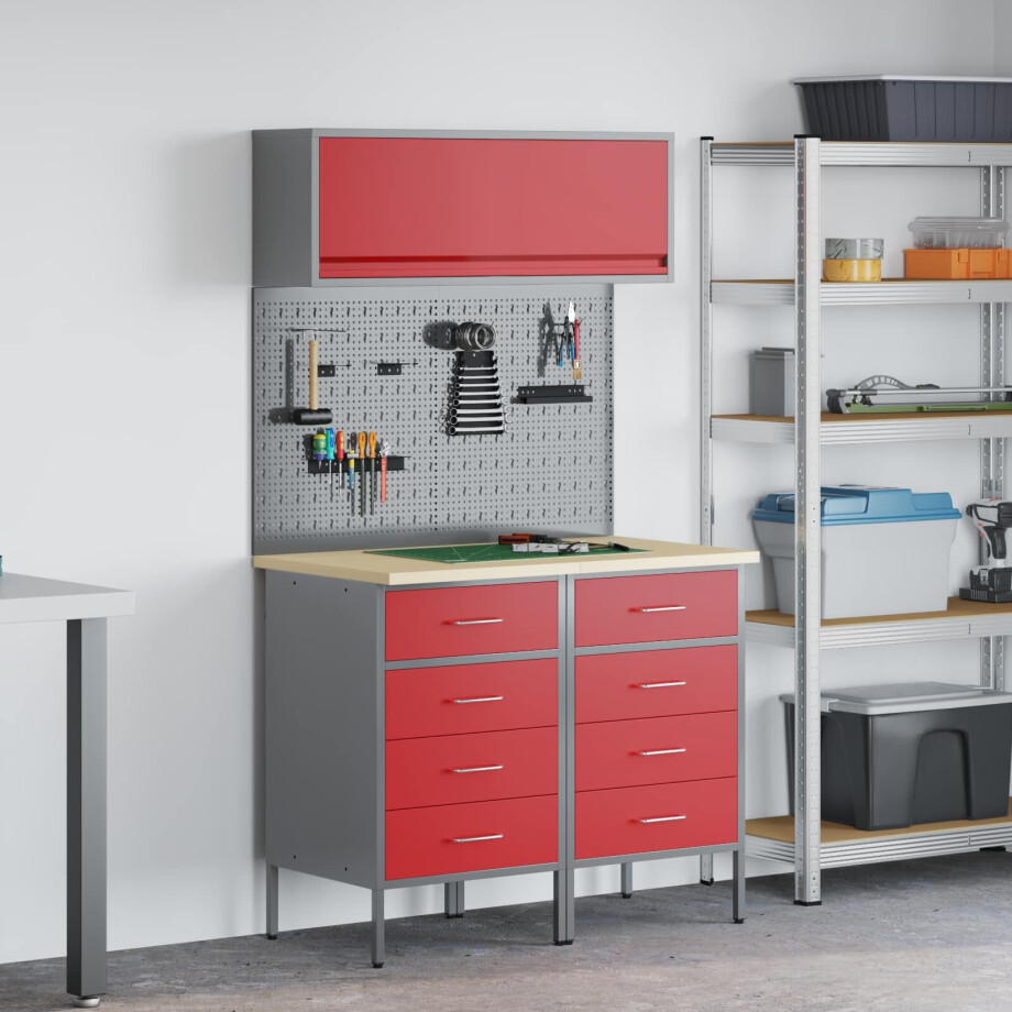 vidaXL Werkkast set 5 pcs Rood Poedergecoat staal en gefabriceerd hout afbeelding 1