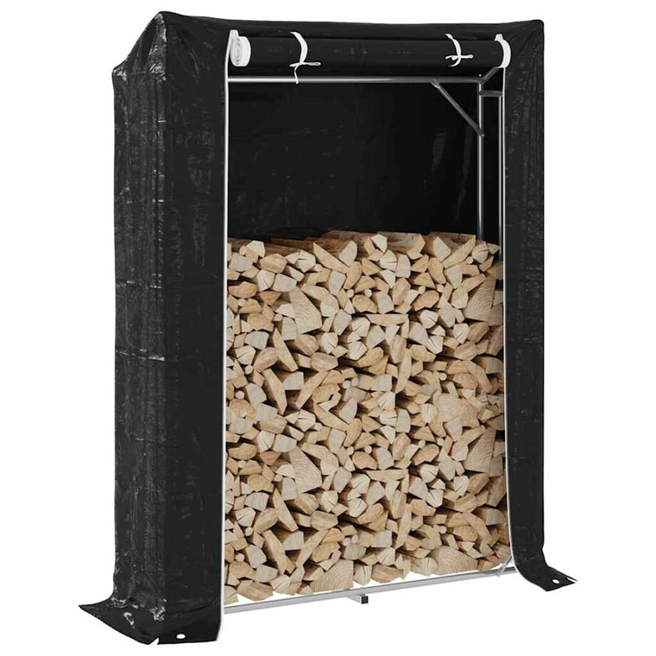 vidaXL Haardhoutrek met regenhoes 150x40x200 cm gegalvaniseerd staal vidaXL Haardhoutrek met regenhoes 150x40x200 cm gegalvaniseerd staal afbeelding 1