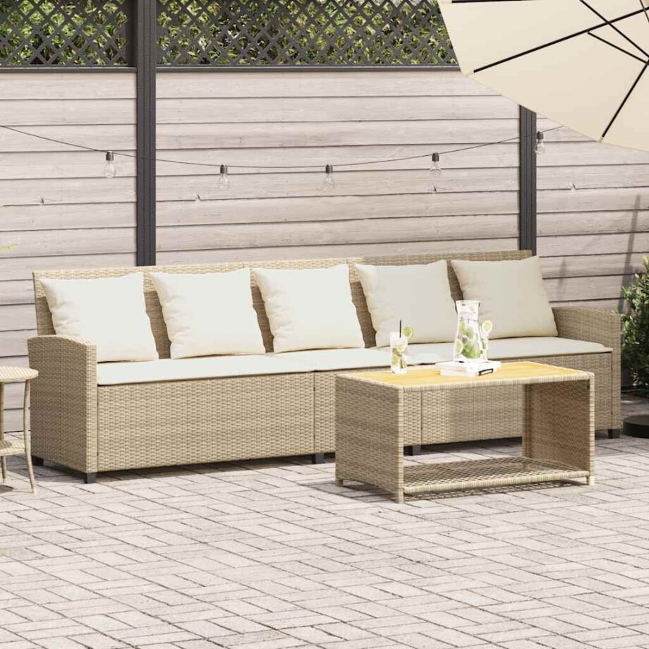 vidaXL Tuinbank 5-zits met kussens poly rattan beige afbeelding 1