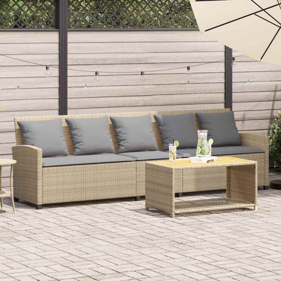 vidaXL Tuinbank 5-zits met kussens poly rattan beige afbeelding 1