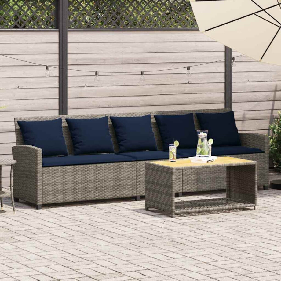 vidaXL Tuinbank 5-zits met kussens poly rattan grijs vidaXL Tuinbank 5-zits met kussens poly rattan grijs afbeelding 1