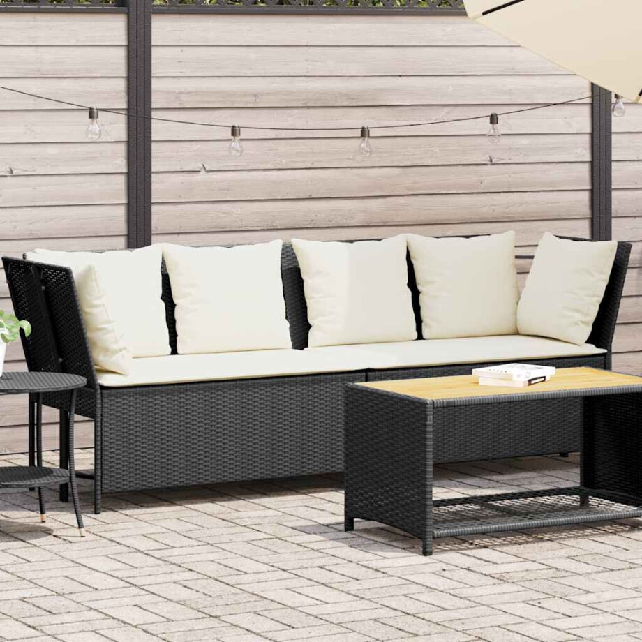 vidaXL Tuinbank met kussens poly rattan zwart afbeelding 1