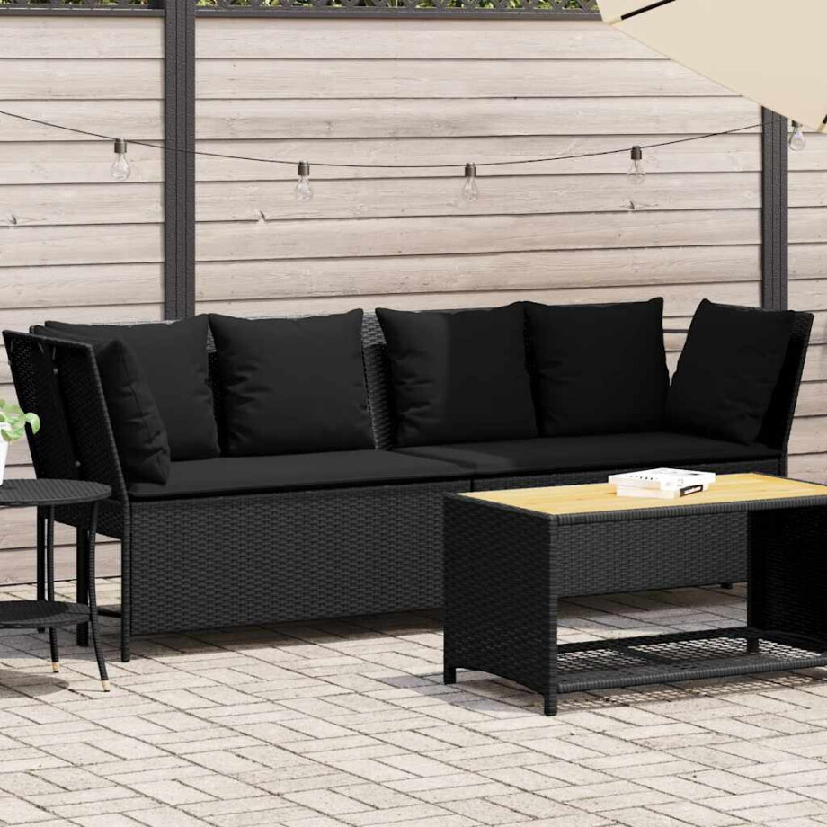 vidaXL Tuinbank met kussens poly rattan zwart afbeelding 1