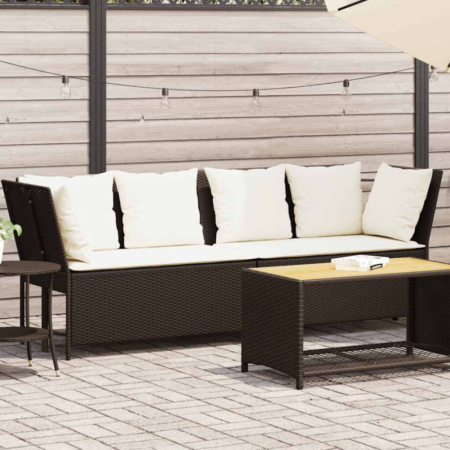 vidaXL Tuinbank met kussens poly rattan bruin vidaXL Tuinbank met kussens poly rattan bruin afbeelding 1