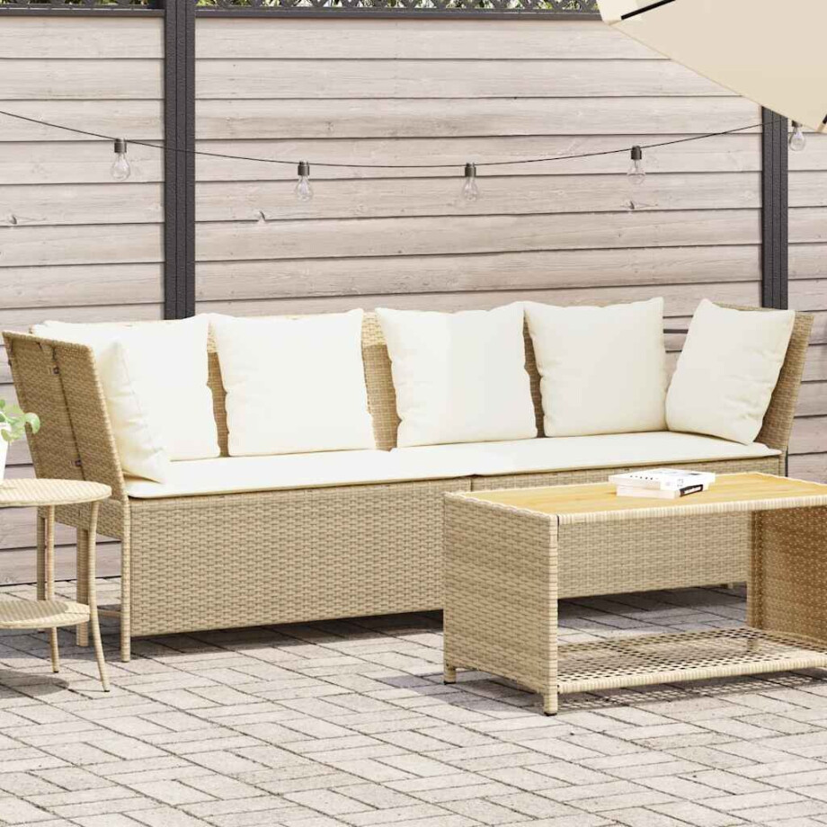 vidaXL Tuinbank met kussens poly rattan beige vidaXL Tuinbank met kussens poly rattan beige afbeelding 1