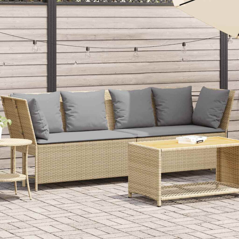 vidaXL Tuinbank met kussens poly rattan beige vidaXL Tuinbank met kussens poly rattan beige afbeelding 1