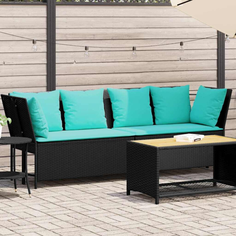 vidaXL Tuinbank met kussens poly rattan zwart afbeelding 1
