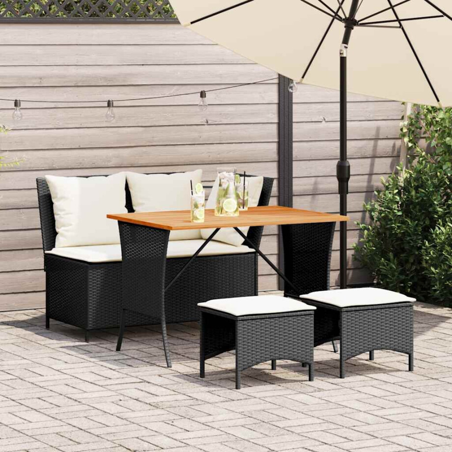 vidaXL 4-delige Tuinset met kussens poly rattan zwart afbeelding 1