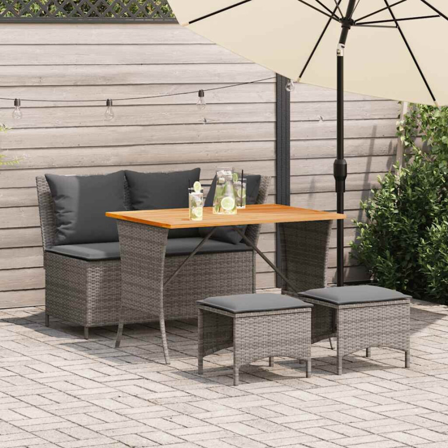 vidaXL 4-delige Tuinset met kussens poly rattan grijs afbeelding 1