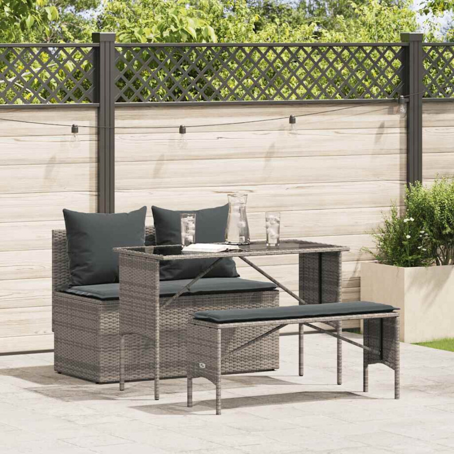 vidaXL 3-delige Tuinset met kussens poly rattan grijs afbeelding 1