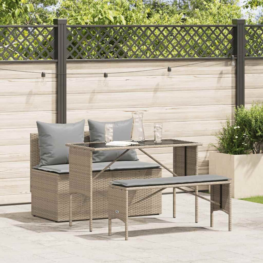 vidaXL 3-delige Tuinset met kussens poly rattan beige afbeelding 1