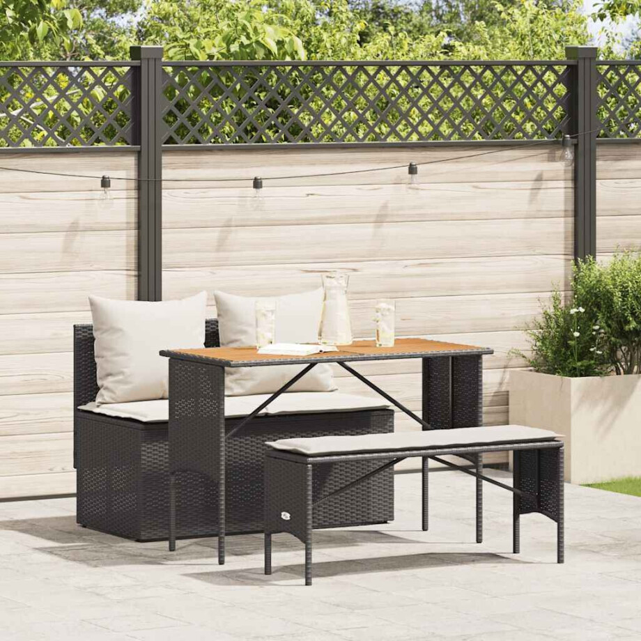 vidaXL 3-delige tuinset met kussens van zwart polyrotan vidaXL 3-delige tuinset met kussens van zwart polyrotan afbeelding 1