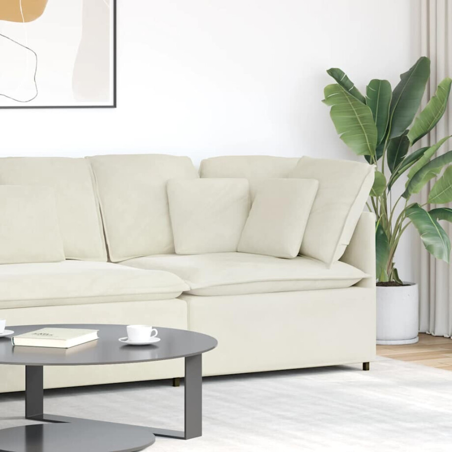 vidaXL Modulaire hoekmodule bank met kussens 100 cm crèmekleurig afbeelding 1