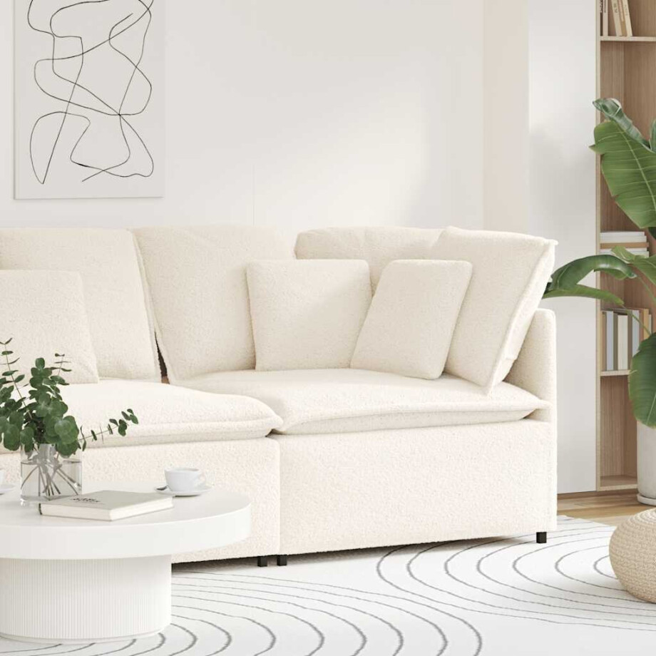vidaXL Modulaire hoekmodule bank met kussens 100 cm crèmekleurig afbeelding 1