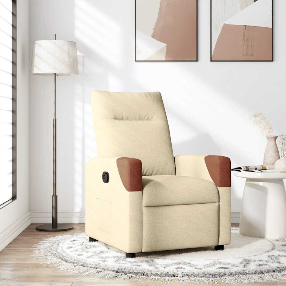 vidaXL Fauteuil verstelbaar stof crèmekleurig afbeelding 1