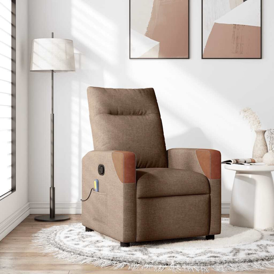 vidaXL Massagestoel verstelbaar stof bruin vidaXL Massagestoel verstelbaar stof bruin afbeelding 1