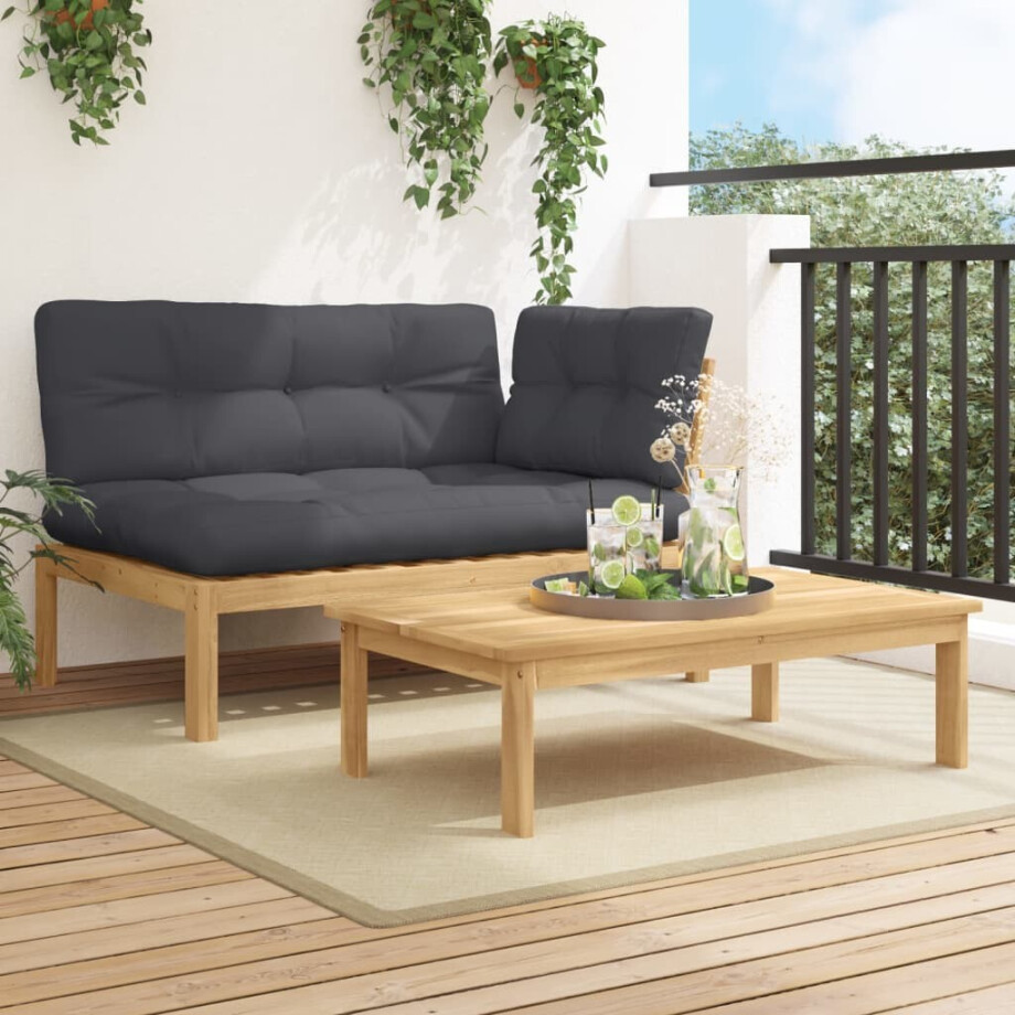 vidaXL 2-delige Loungeset pallet met kussens massief acaciahout vidaXL 2-delige Loungeset pallet met kussens massief acaciahout afbeelding 1