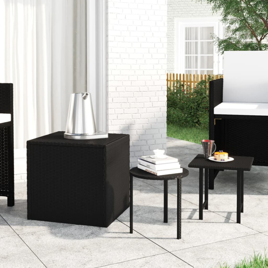 vidaXL Tuinbijzettafels 3 st poly rattan zwart vidaXL Tuinbijzettafels 3 st poly rattan zwart afbeelding 1