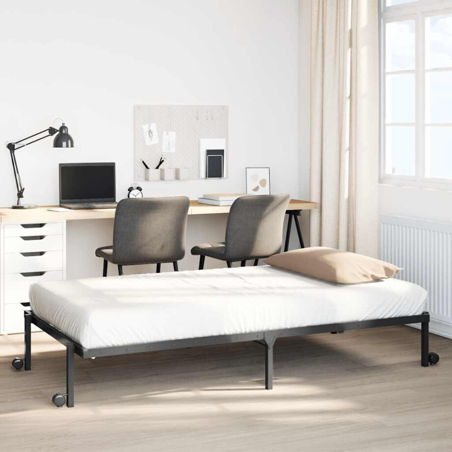 vidaXL Bedframe zonder matras opvouwbaar 90x200 cm staal zwart vidaXL Bedframe zonder matras opvouwbaar 90x200 cm staal zwart afbeelding 1