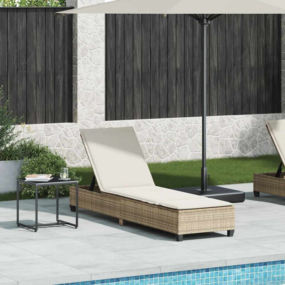 vidaXL Ligstoel met kussens beige 55x200x25,5cm polyrotan afbeelding 1