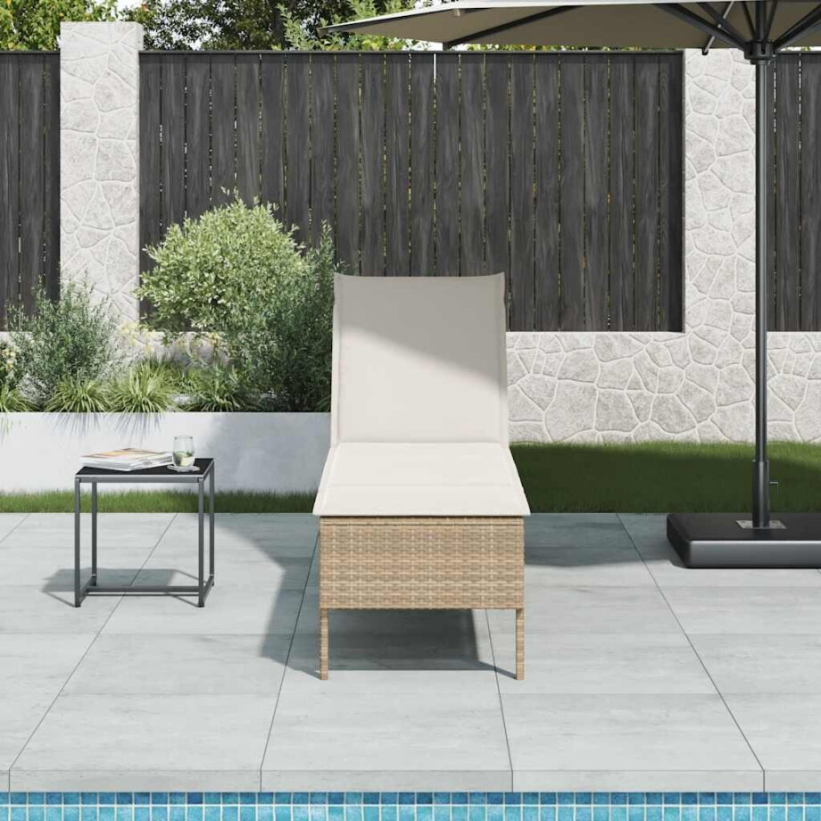 vidaXL Ligstoel met kussen beige 55x200x44cm polyrotan vidaXL Ligstoel met kussen beige 55x200x44cm polyrotan afbeelding 1