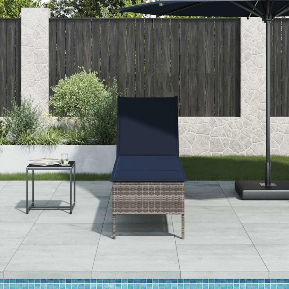 vidaXL Ligstoel met kussen grijs 55x200x44cm polyrotan vidaXL Ligstoel met kussen grijs 55x200x44cm polyrotan afbeelding 1