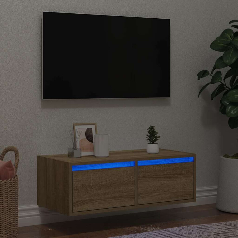 vidaXL Tv-meubel met LED-verlichting 75x35,5x25 cm sonoma eikenkleurig afbeelding 1