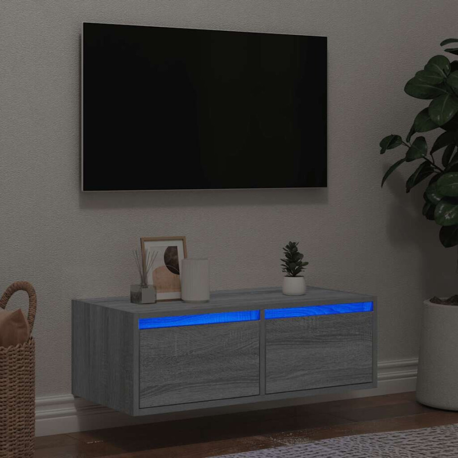 vidaXL Tv-meubel met LED-verlichting 75x35,5x25 cm grijs sonoma eiken vidaXL Tv-meubel met LED-verlichting 75x35,5x25 cm grijs sonoma eiken afbeelding 1