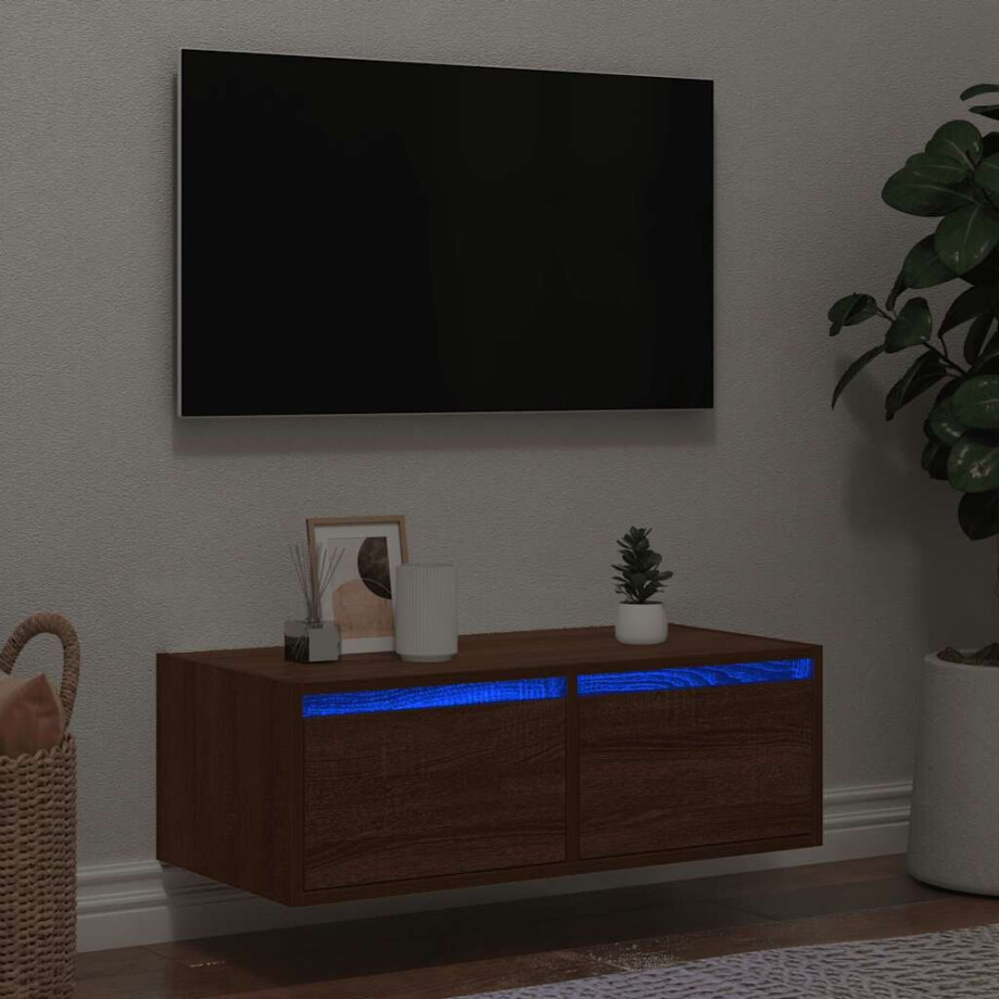 vidaXL Tv-meubel met LED-verlichting 75x35,5x25 cm bruin eikenkleur afbeelding 1