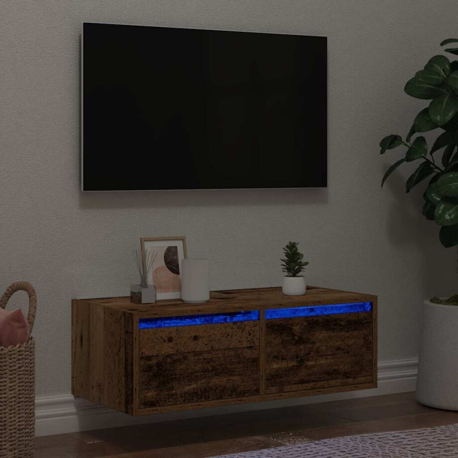 vidaXL Tv-meubel met LED-verlichting 75x35,5x25 cm oud houtkleurig vidaXL Tv-meubel met LED-verlichting 75x35,5x25 cm oud houtkleurig afbeelding 1