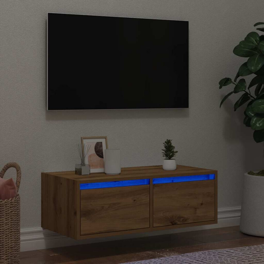 vidaXL Tv-meubel met LED-verlichting 75x35,5x25 cm artisanaal eiken afbeelding 1
