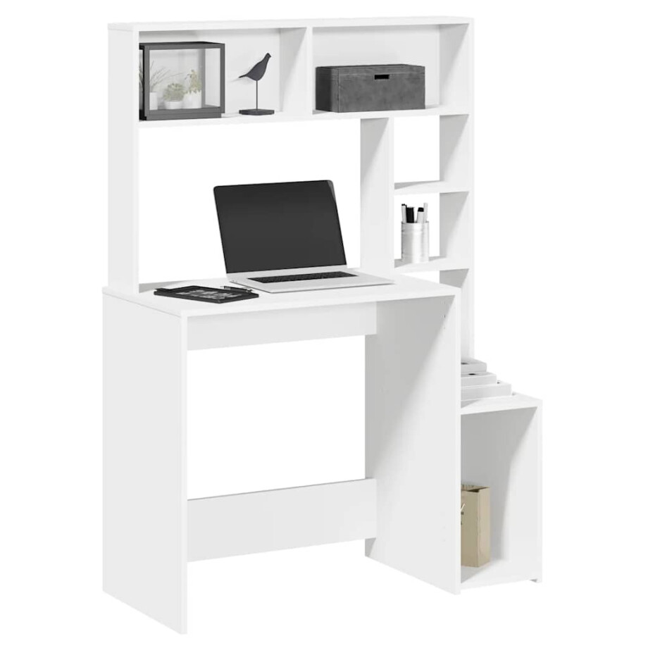 vidaXL Bureau met schappen 100x45x140 cm bewerkt hout wit vidaXL Bureau met schappen 100x45x140 cm bewerkt hout wit afbeelding 1