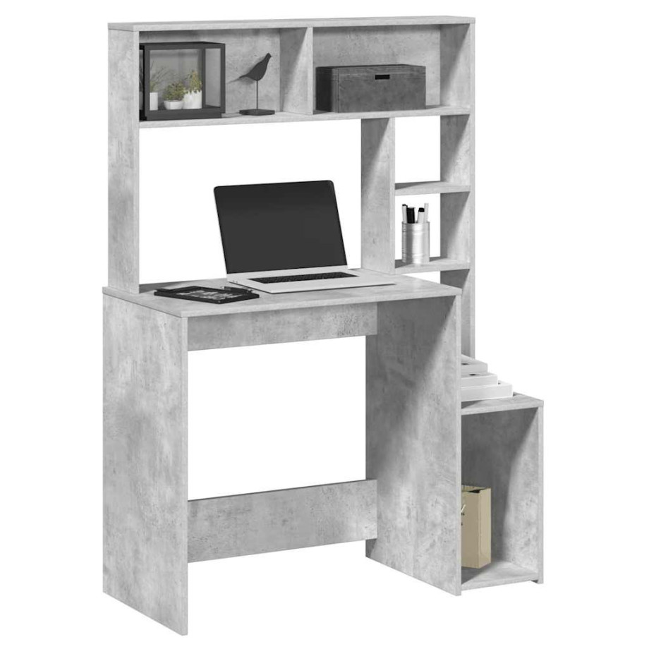 vidaXL Bureau met schappen 100x45x140 cm bewerkt hout betongrijs afbeelding 1