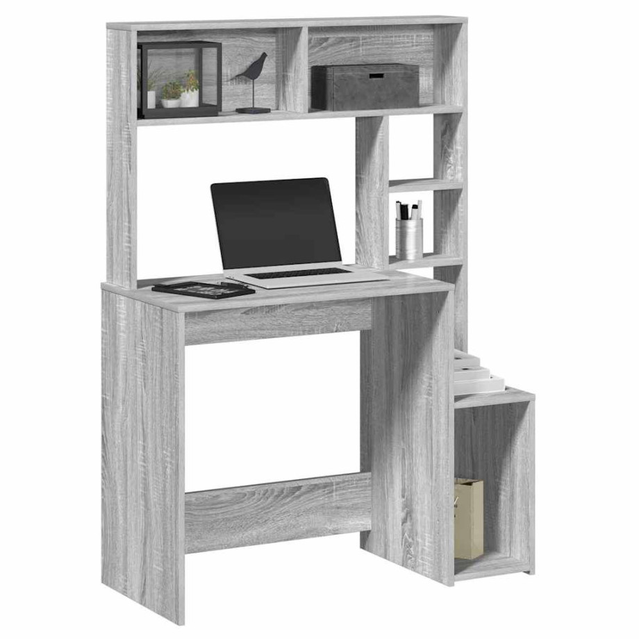 vidaXL Bureau met schappen 100x45x140 cm bewerkt hout grijs sonoma afbeelding 1