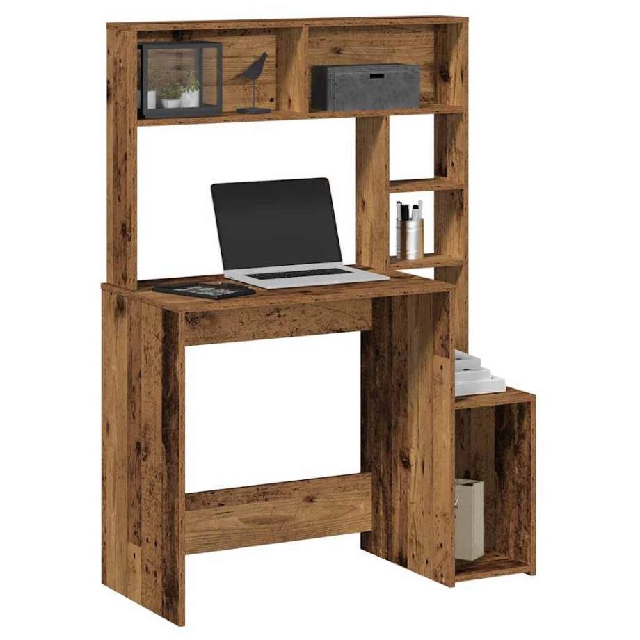 vidaXL Bureau met schappen 100x45x140 cm bewerkt hout oud houtkleurig afbeelding 1