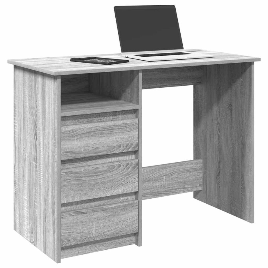 vidaXL Bureau 102x50x75 cm bewerkt hout grijs sonoma eikenkleurig afbeelding 1