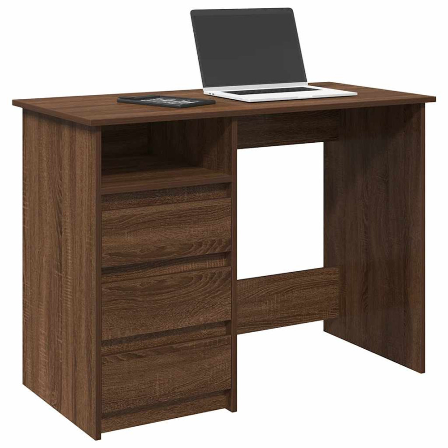 vidaXL Bureau 102x50x75 cm bewerkt hout bruin eikenkleurig afbeelding 1