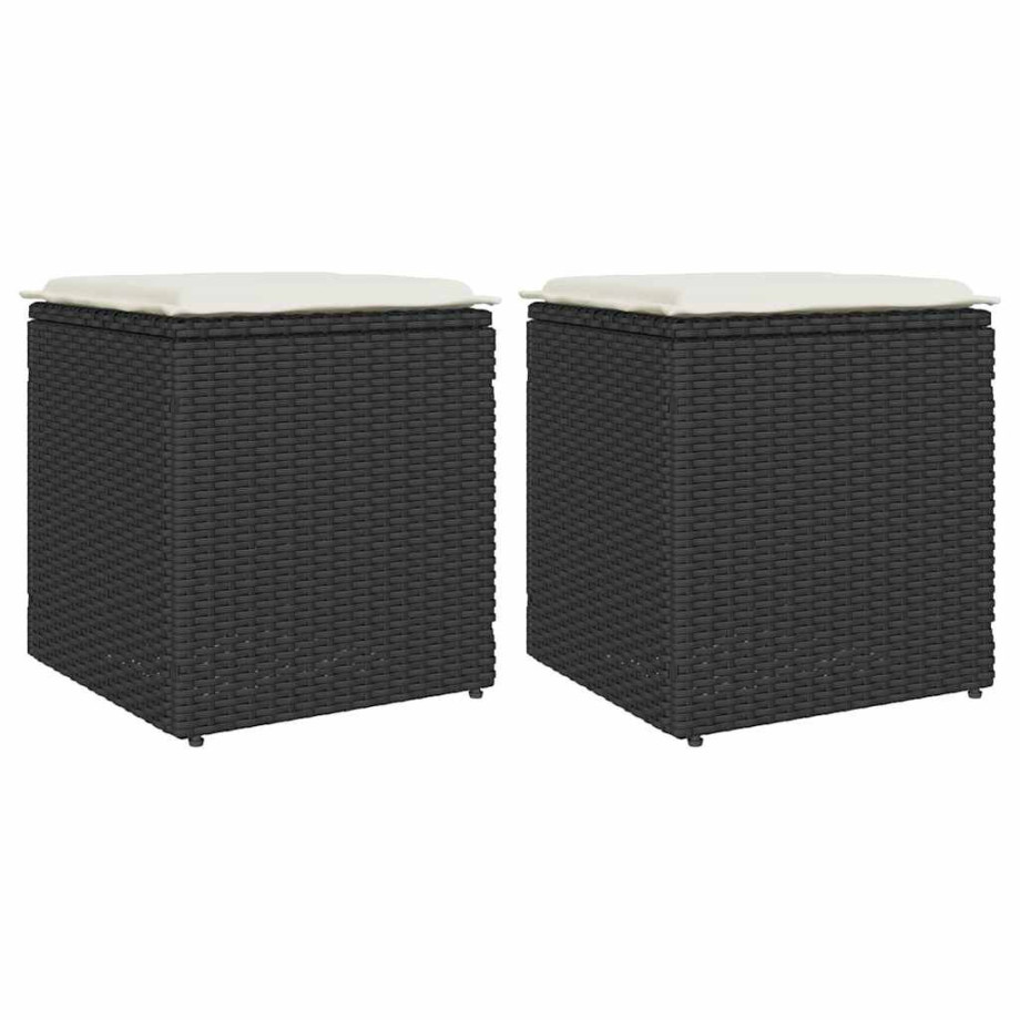 vidaXL Tuinkrukken met kussens 2 st 40x40x43 cm poly rattan zwart afbeelding 1