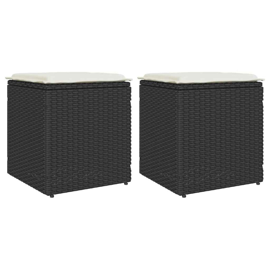 vidaXL Tuinkrukken met kussens 2 st 40x40x43 cm poly rattan zwart vidaXL Tuinkrukken met kussens 2 st 40x40x43 cm poly rattan zwart afbeelding 1