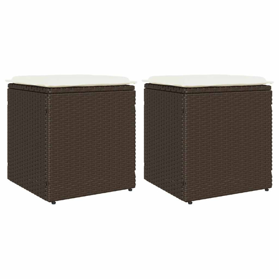 vidaXL Tuinkrukken met kussens 2 st 40x40x43 cm poly rattan bruin afbeelding 1