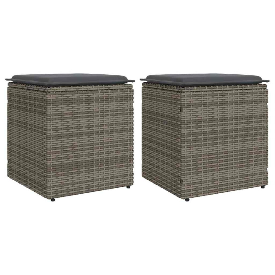 vidaXL Tuinkrukken met kussens 2 st 40x40x43 cm poly rattan grijs afbeelding 1