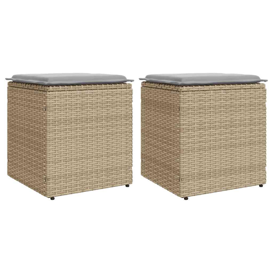 vidaXL Tuinkrukken met kussens 2 st 40x40x43 cm poly rattan beige afbeelding 1